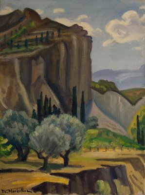 Derveni Area, Earthen Hills — Oil painting, Canvas, 46.00×61.00cm — Theodoros Markellos